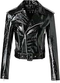 ジャケット・アウター Emelda leather crocodile LAMBSKIN jacket Leder Fashions Women's Stylish Cropped Alligator Pattern PU